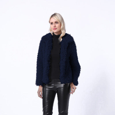 Street-Wave Women's Luxurious Faux Fur Jacket With Elegant Collar And Side Pockets For Fashionable Women
