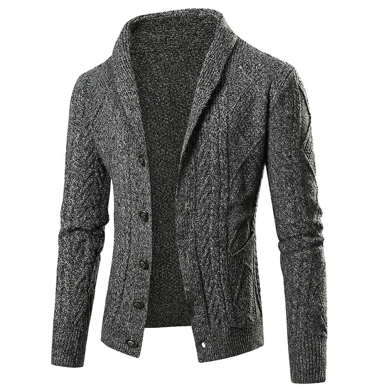 Street Wave Men's Cable Knit Cardigan With Shawl Collar Cozy Cotton Blend Premium Style