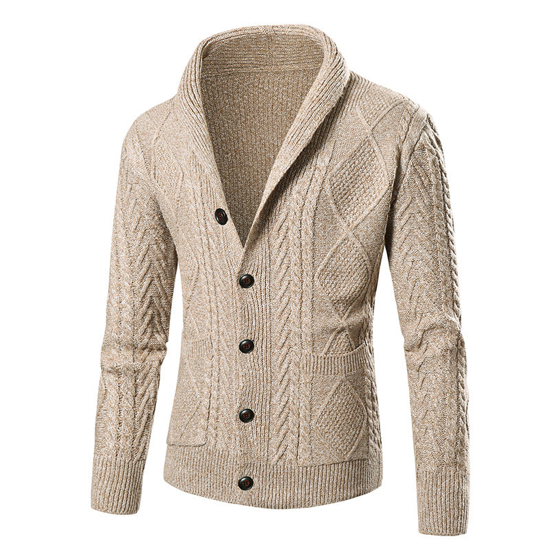 Street Wave Men's Cable Knit Cardigan With Shawl Collar Cozy Cotton Blend Premium Style