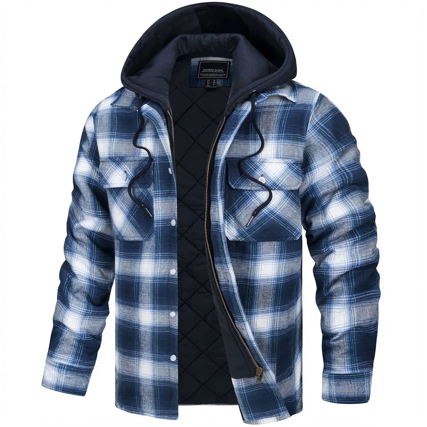 Street Wave Plaid Shirt Jacket For Men Lightweight Quilted Interior Versatile Weekend Outerwear