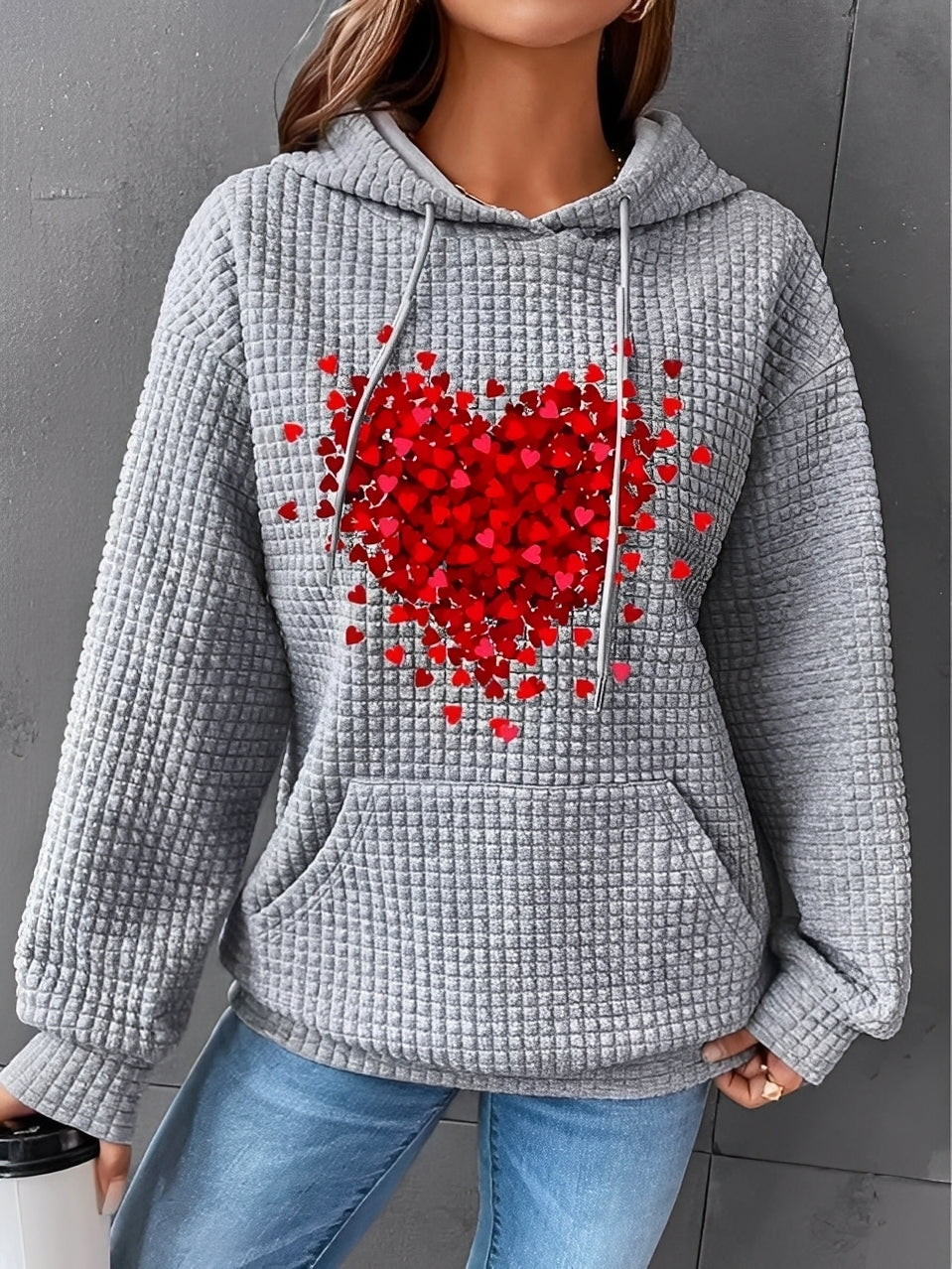 Street Wave Hoodie For Women Soft Quilted Knit Warmth Cat Graphic With Paw Print Sleeves