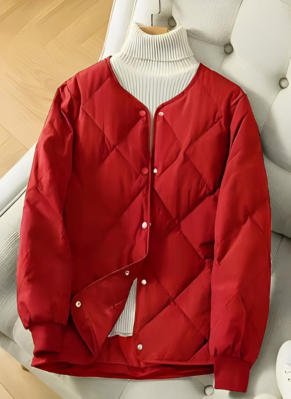 Street-Wave Women's Padded Quilted Jacket With Button Front Closure Relaxed Fit Warm Daily Outerwear