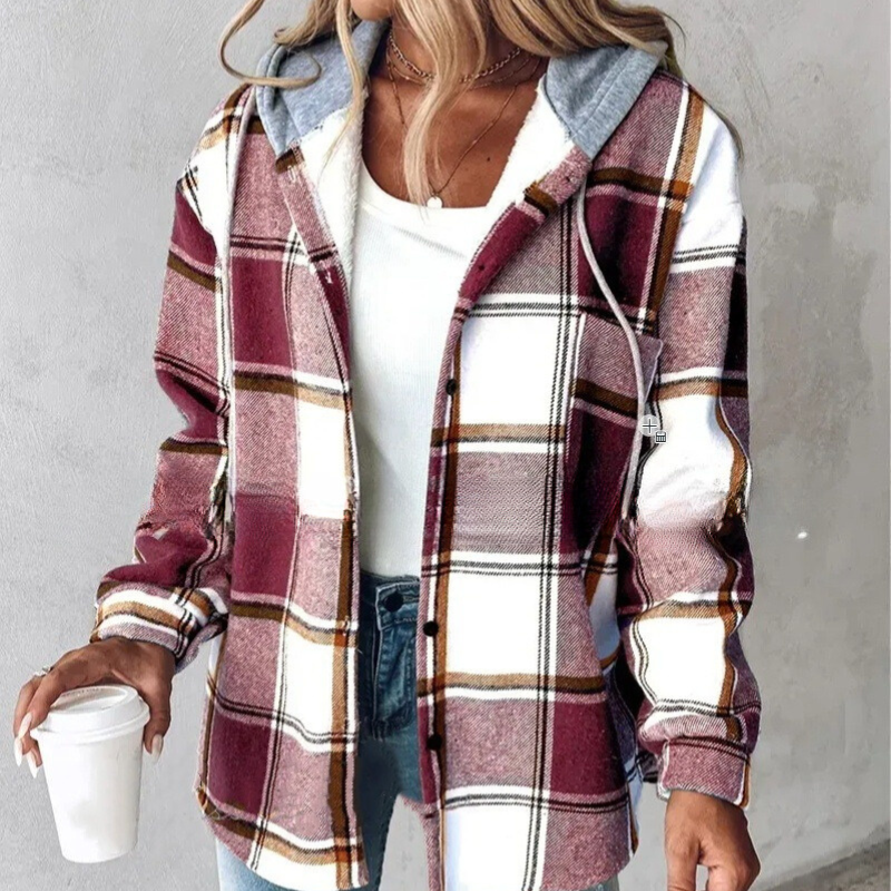 Street-wave Plaid Hoodie Knit Cardigan For Women Cozy Warmth And Effortless Chic