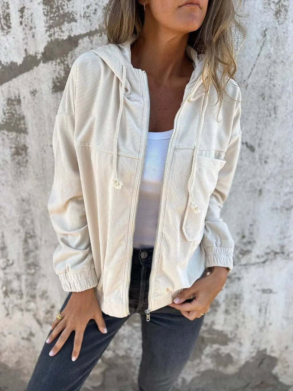 Street-wave Corduroy Hooded Jacket For Women Cozy Warmth Soft Fabric Everyday Style Outerwear
