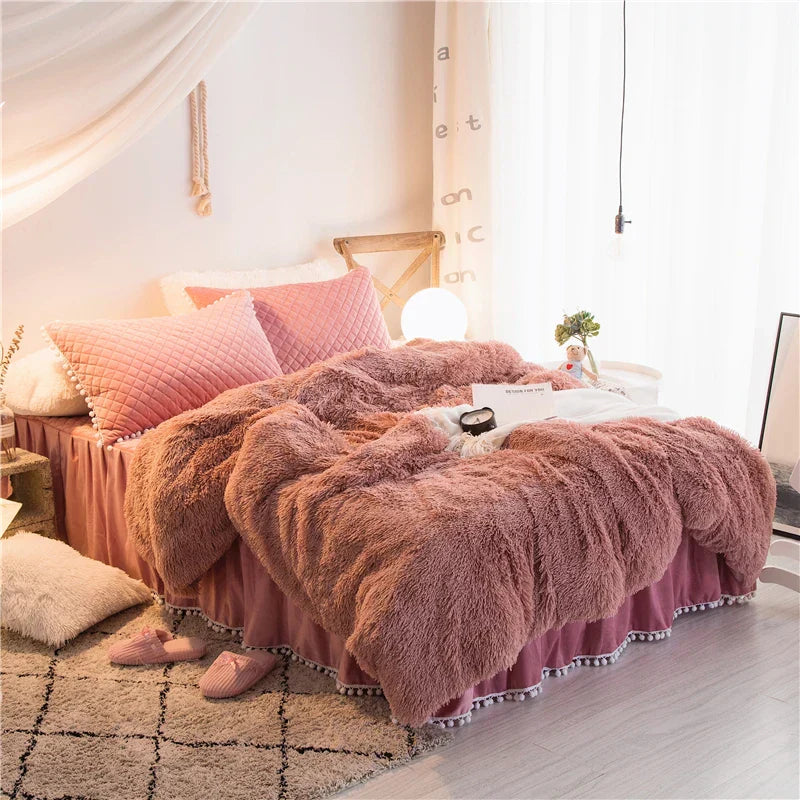 Contemporary Plush Duvet Cover Set with Quilted Pillow Covers