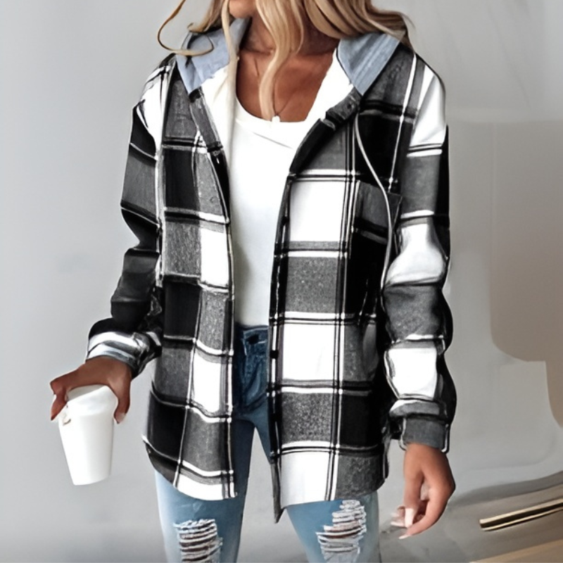 Street-wave Plaid Hoodie Knit Cardigan For Women Cozy Warmth And Effortless Chic