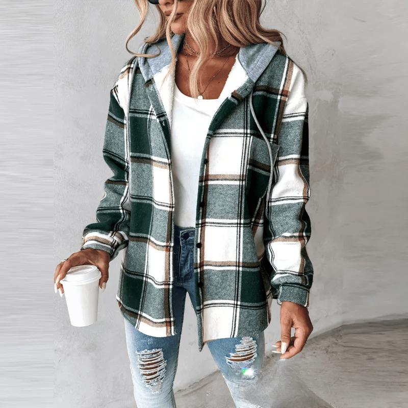 Street-wave Plaid Hoodie Knit Cardigan For Women Cozy Warmth And Effortless Chic