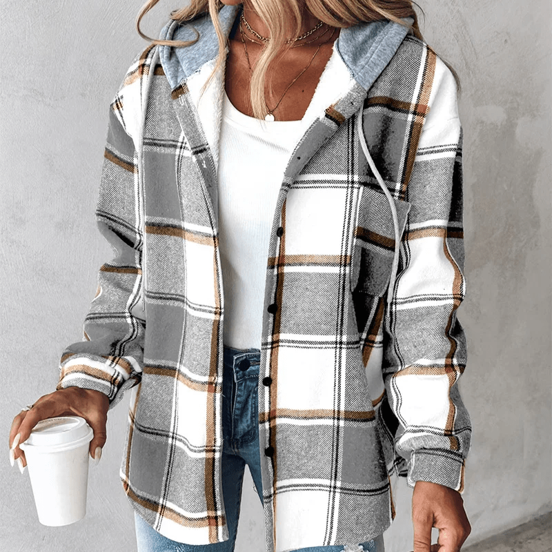 Street-wave Plaid Hoodie Knit Cardigan For Women Cozy Warmth And Effortless Chic