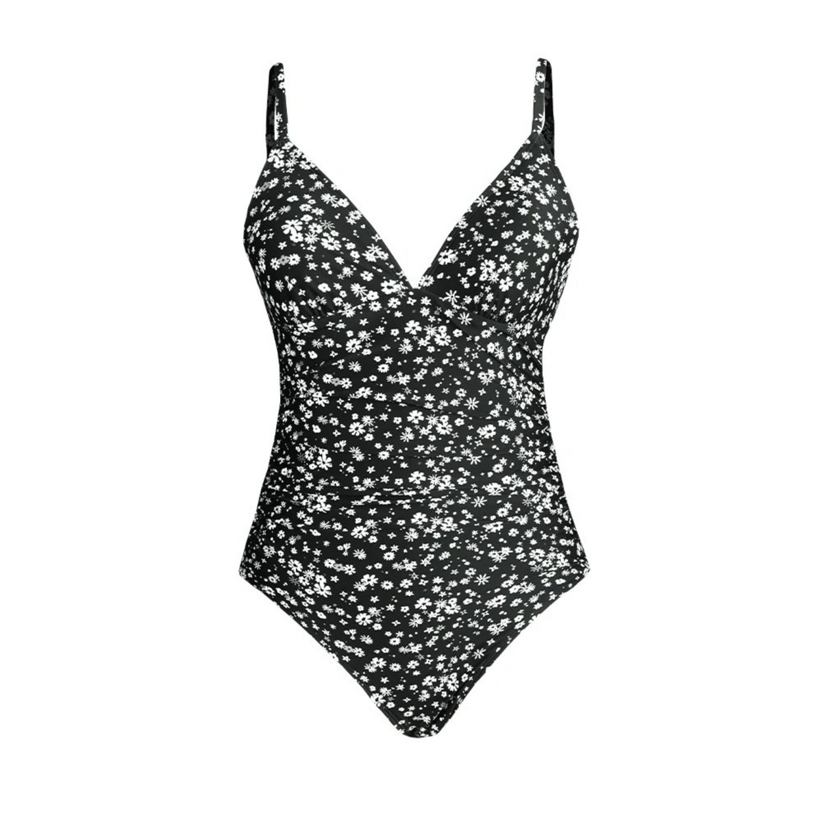 StreetWave Womens One Piece Swimsuit Ribbed Texture VNeck Floral Print