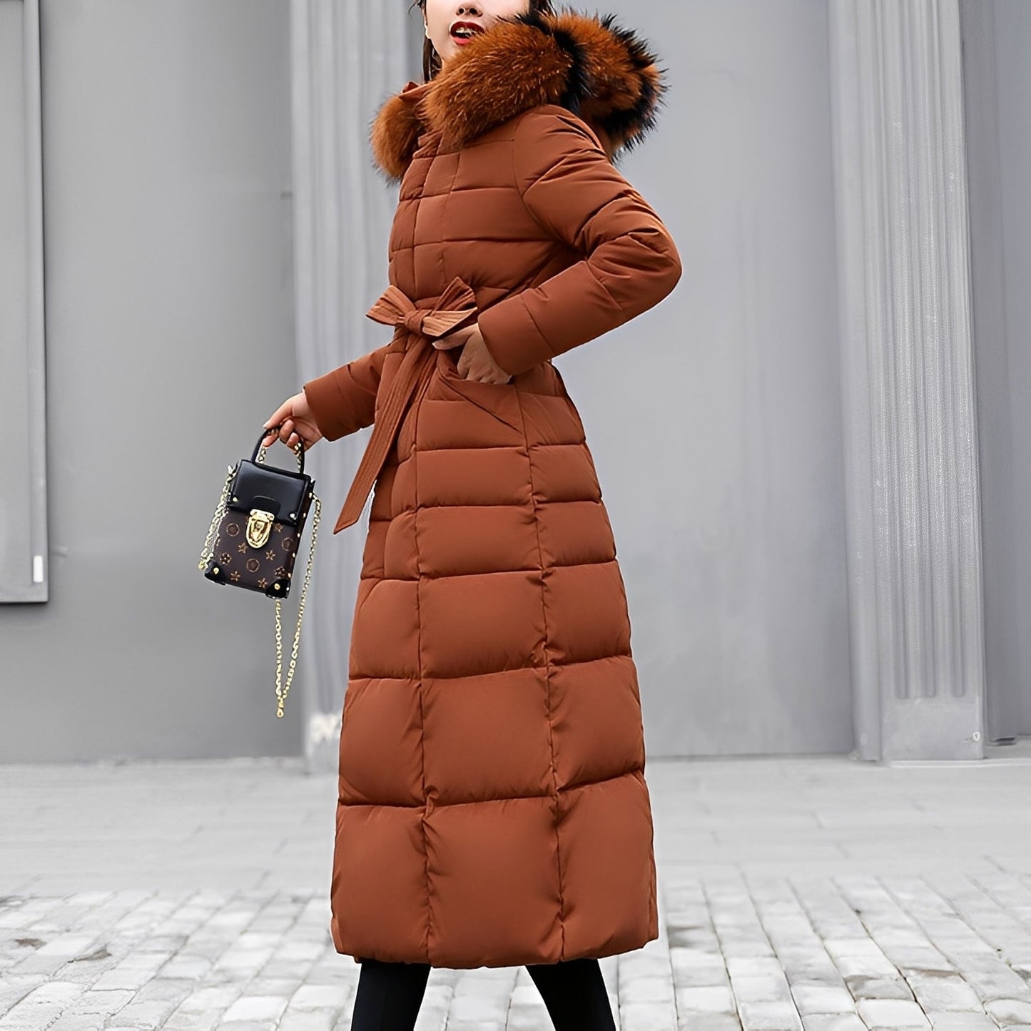 Street-Wave Womens Puffer Coat With Faux Fur Hood Ultra Warm Long Winter Outerwear For Cold Weather