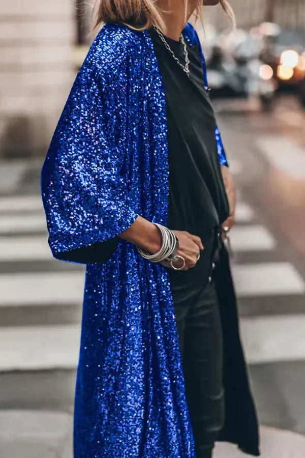 Street Wave Sequin Kimono For Party Lovers Reflective Shine And Glittering Bell Sleeves