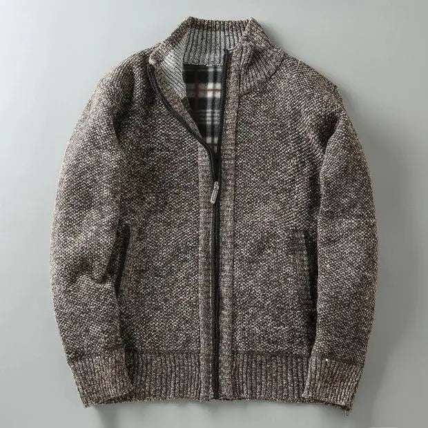 Nordic Wool Hip-Length Zip-Up Cardigan | Classic Ribbed Cardigan