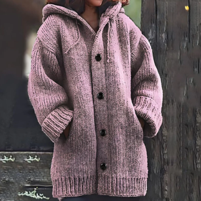 Street-wave Hooded Cardigan for Women - Thick Oversized Knit with Cozy Warmth and Relaxed Fit