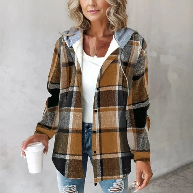 Street-wave Plaid Hoodie Knit Cardigan For Women Cozy Warmth And Effortless Chic