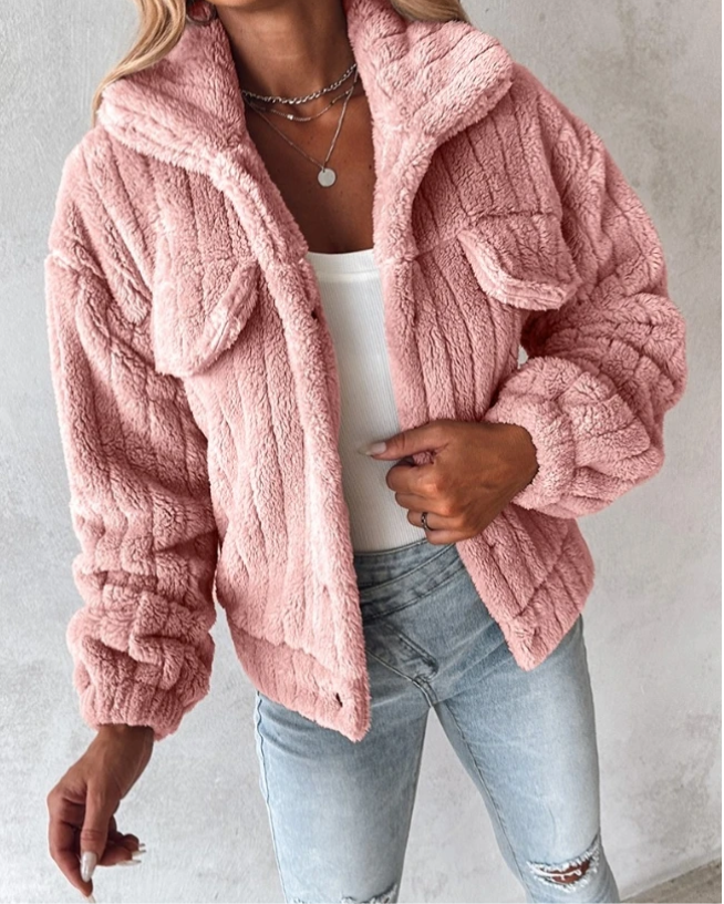 Street-Wave Cozy Short Teddy Jacket For Women Plush Faux Fur Trendy Transitional Outerwear