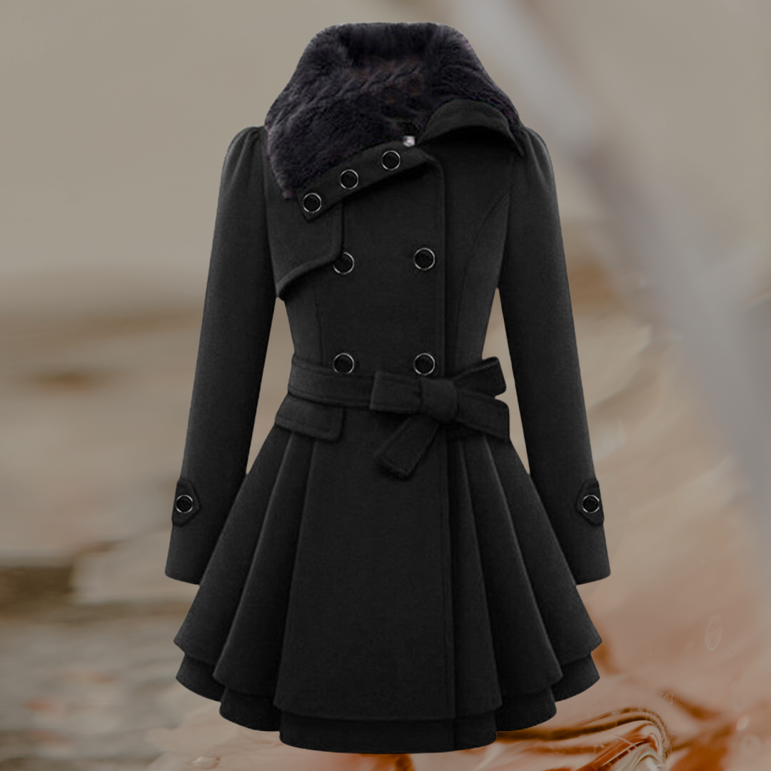 Double-Breasted Coat Street-Wave Elegant Warmth With Faux Fur Collar Belted For Fashion-Forward Women