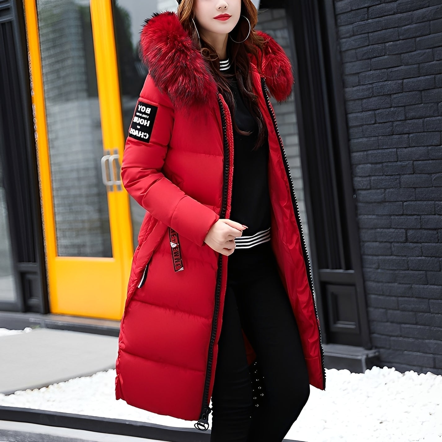 Street-wave Puffer Coat With Fur Collar For Women Elegant Long Winter Coat With Plush Warmth And Slim Silhouette