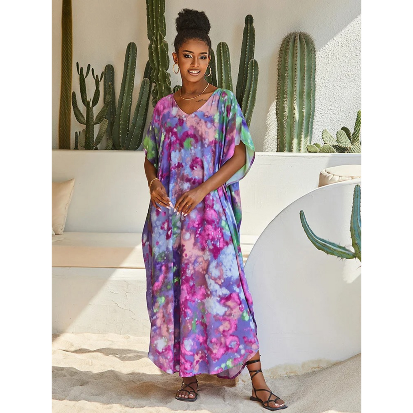 Street Wave Womens Kaftan Light and Airy Loose Fit V Neck Beach Cover Up