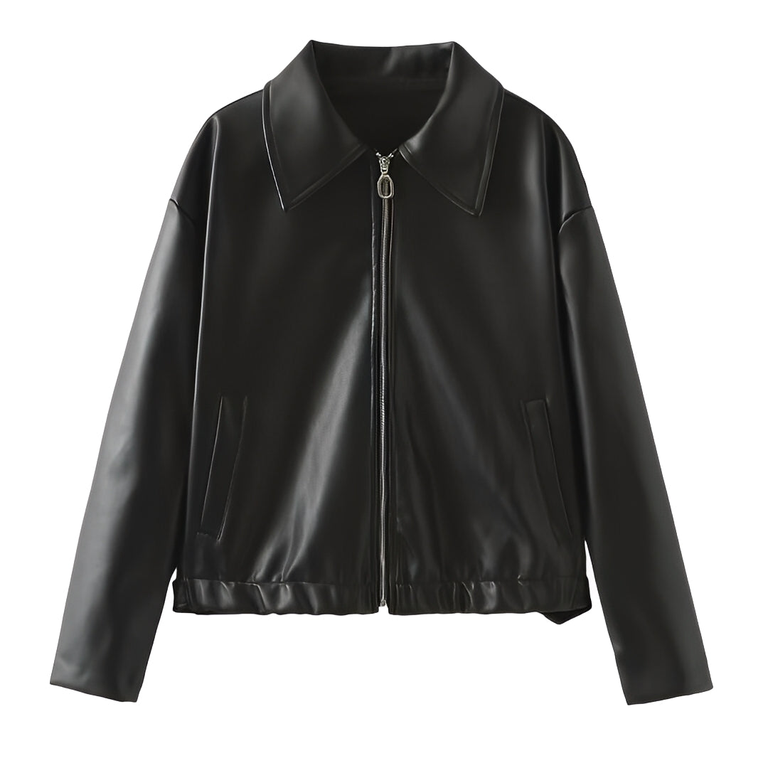 Street-Wave Faux Leather Jacket For Women Zip Front With Lapel Collar And Luxe Comfort Burgundy