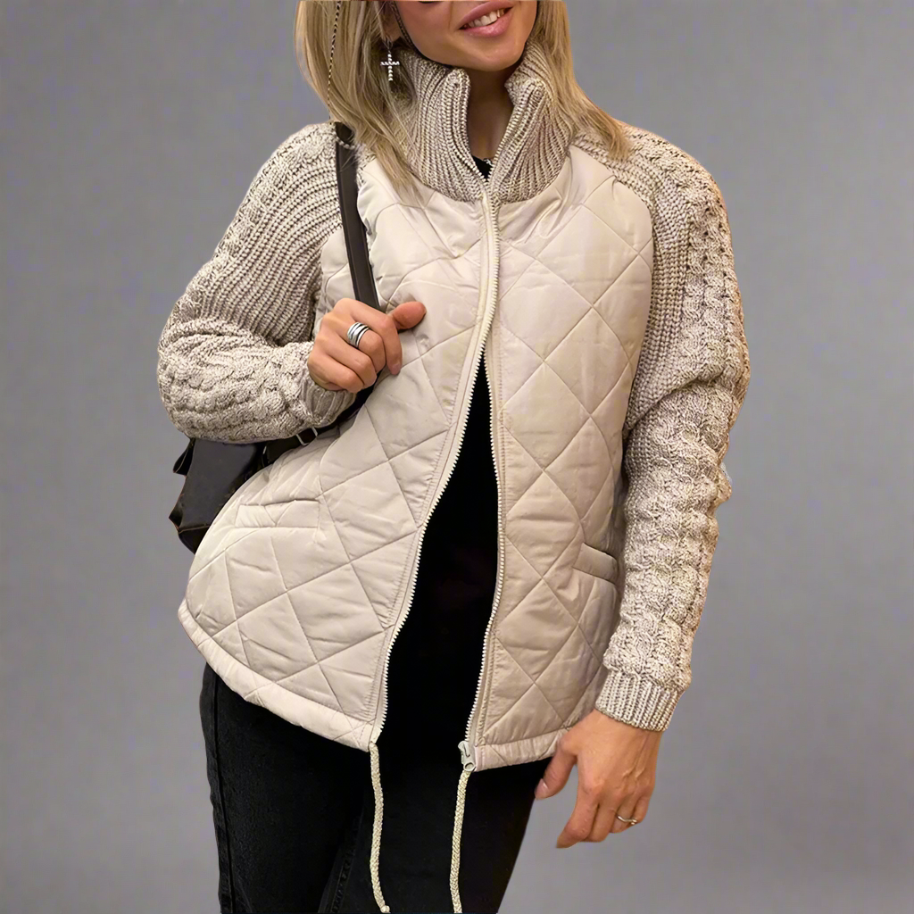 Street-wave Quilted Jacket With Knit Sleeves For Autumn Warmth And Womens Everyday Casual Style