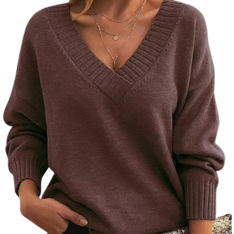 Street-Wave V-Neck Sweater Cozy Wool-Blend For Women