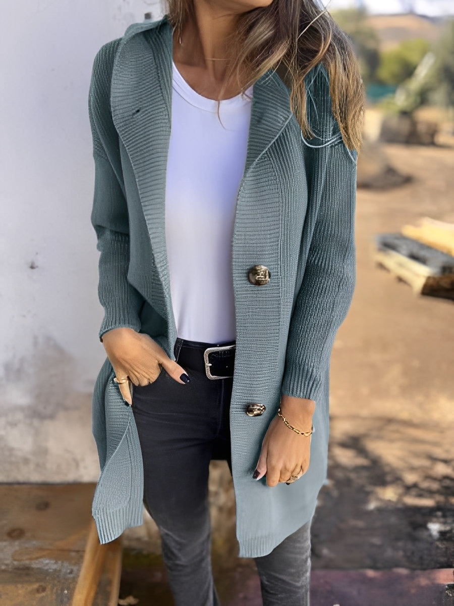 Street-wave Long Hooded Cardigan For Women - Cozy Knitwear With Relaxed Fit And Everyday Chic