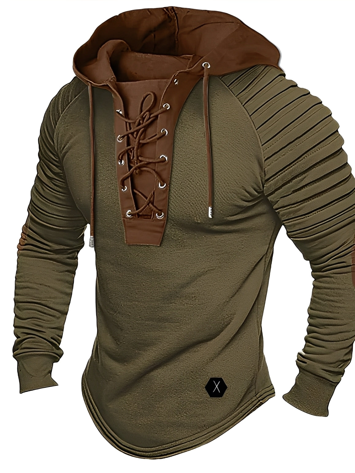 Streetwave Hooded Cotton Knit Pullover For Men With Lace Up Front And Quilted Shoulders For Warmth And Classic Style