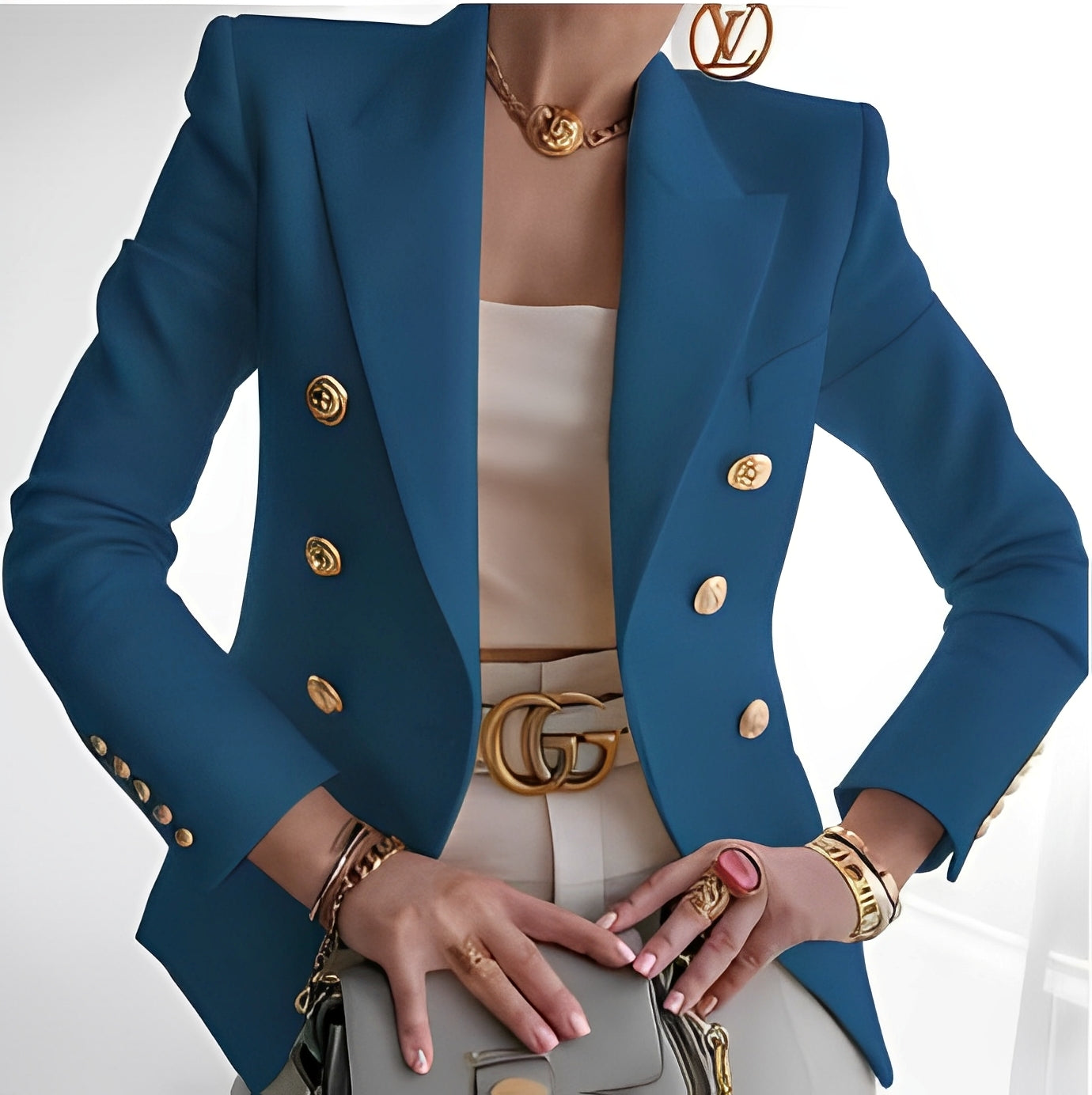 Streetwave Womens Double Breasted Blazer With Gold Button Detailing For Fashion Forward Women