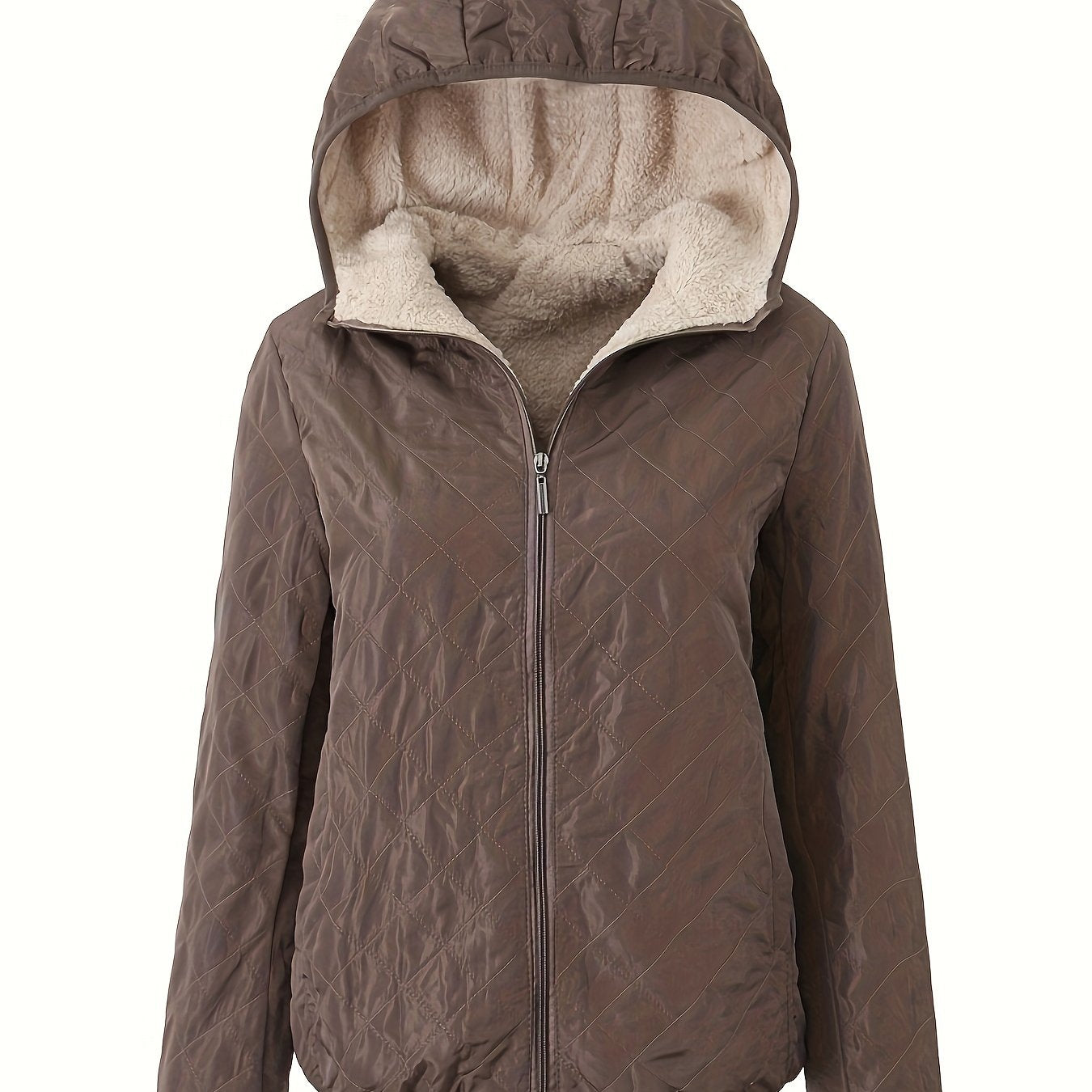 Street-wave Quilted Hooded Jacket for Women with Cozy Fleece Lining for Warmth and Everyday Chic