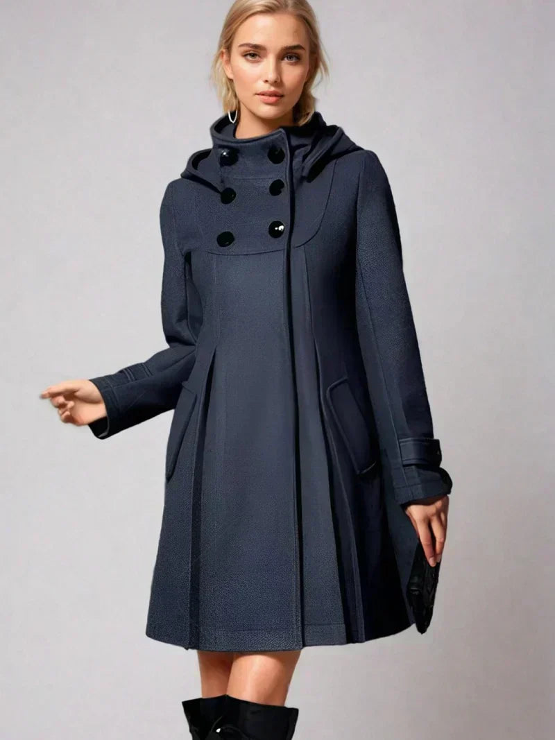 Street-Wave Hooded Coat For Women With Side Pockets Double Breasted Chic Outerwear