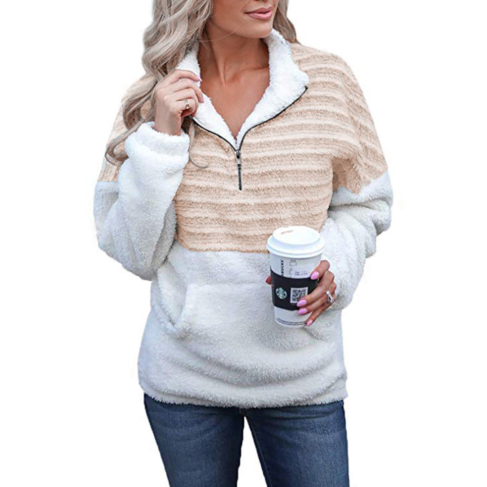 Street-wave Wool Blend Sherpa Pullover for Women Cozy All Season Comfort and Style