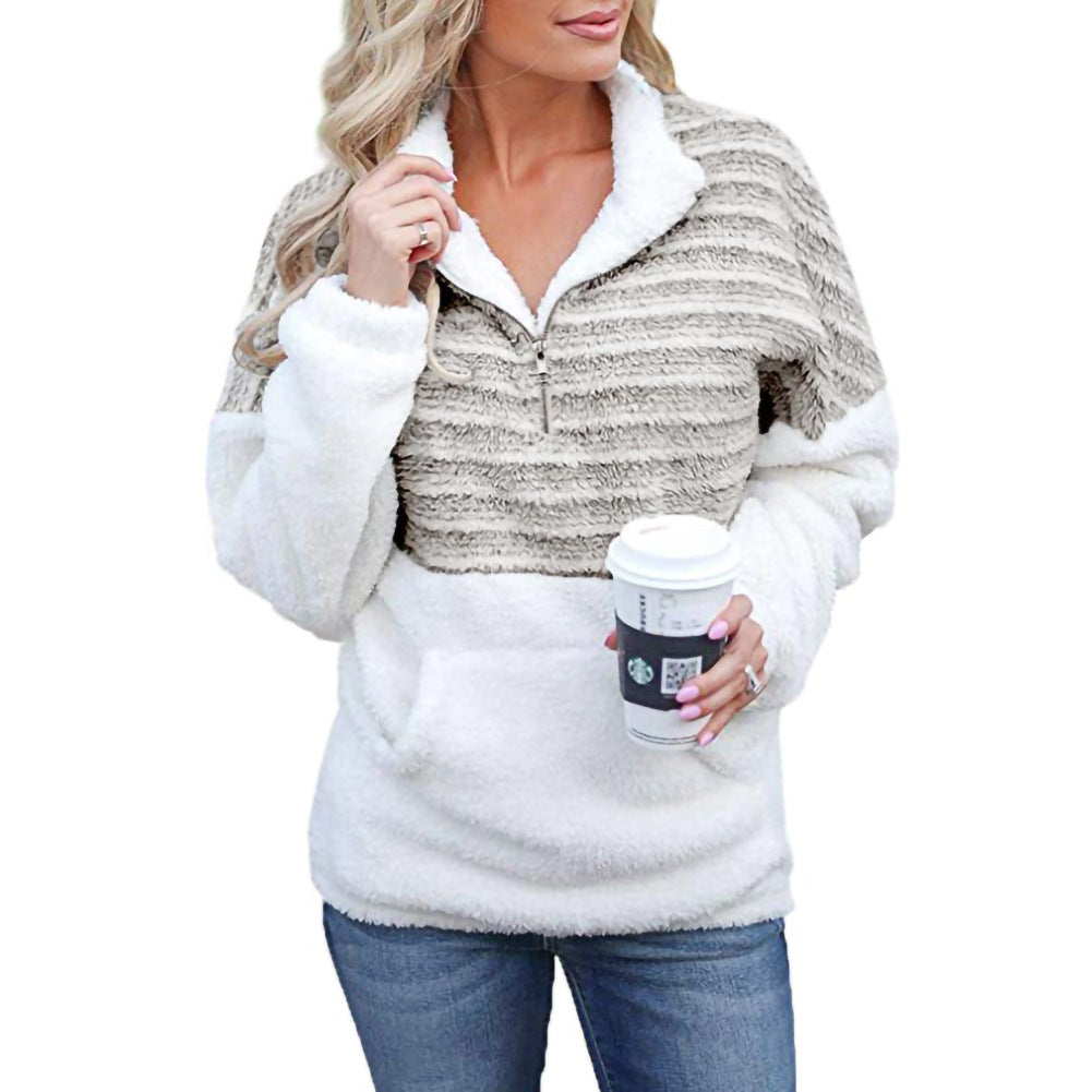 Street-wave Wool Blend Sherpa Pullover for Women Cozy All Season Comfort and Style