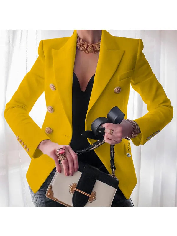 Street-Wave Glimmer Blazer With Button Closure For Women Elegant Office Ready Gold Button Detail