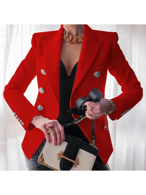 Street-Wave Glimmer Blazer With Button Closure For Women Elegant Office Ready Gold Button Detail