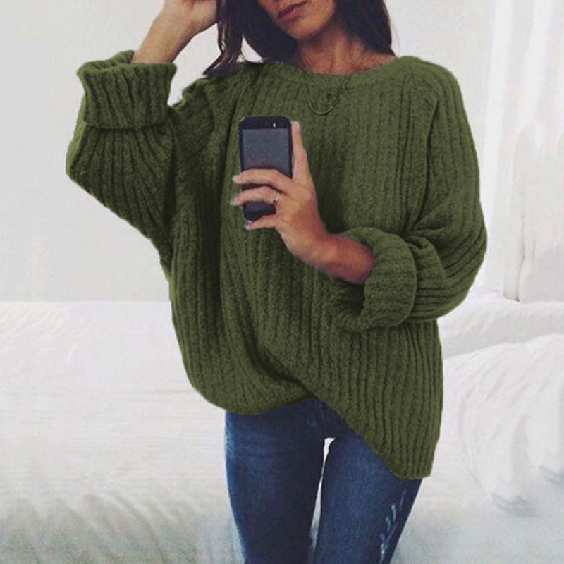 Street-Wave Ladies Chunky Knit Pullover Oversized Fit With Textured Design Cozy Warmth