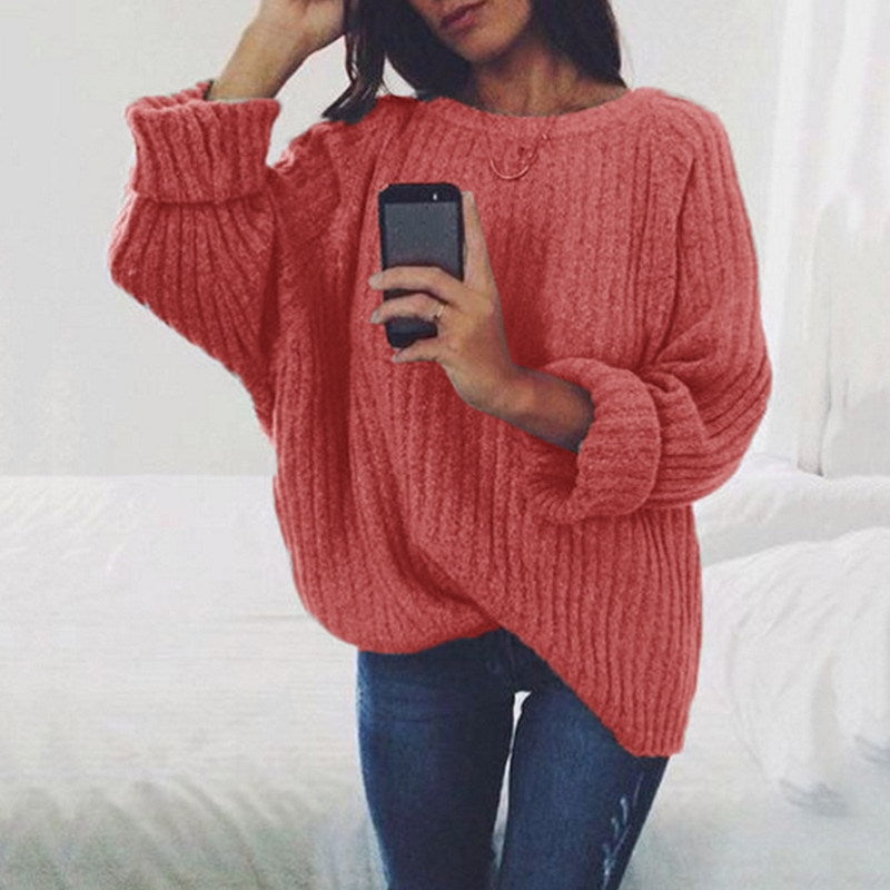Street-Wave Ladies Chunky Knit Pullover Oversized Fit With Textured Design Cozy Warmth
