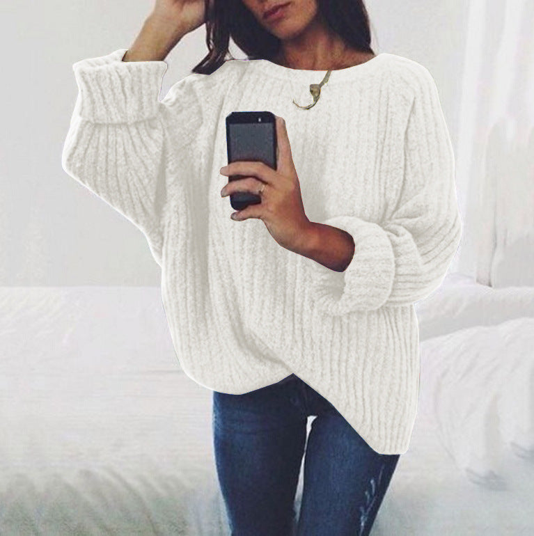 Street-Wave Ladies Chunky Knit Pullover Oversized Fit With Textured Design Cozy Warmth