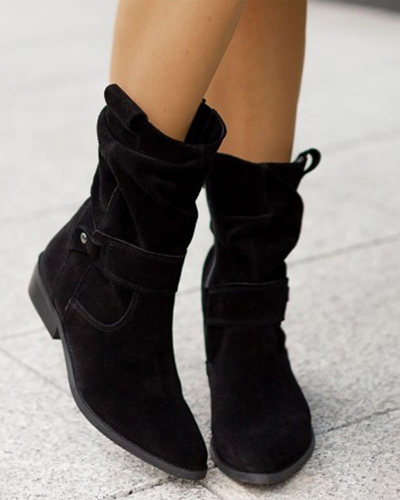 Street Wave Flat Heel Suede Boots For Women All Day Comfort Cozy Warmth Slouchy Design