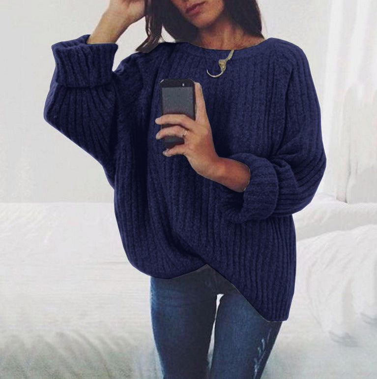 Street-Wave Ladies Chunky Knit Pullover Oversized Fit With Textured Design Cozy Warmth