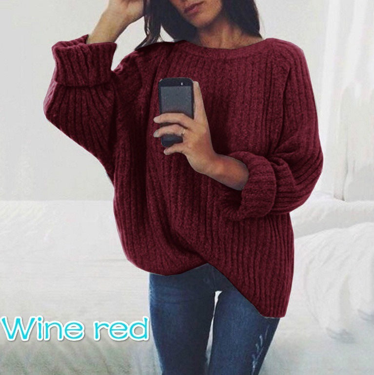 Street-Wave Ladies Chunky Knit Pullover Oversized Fit With Textured Design Cozy Warmth