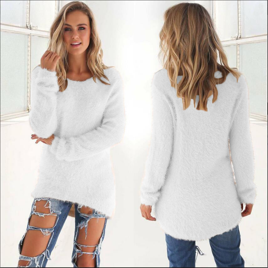 Street-Wave Plush Fuzzy Pullover For Women Cozy Warmth With Long Tunic Length And Soft Touch