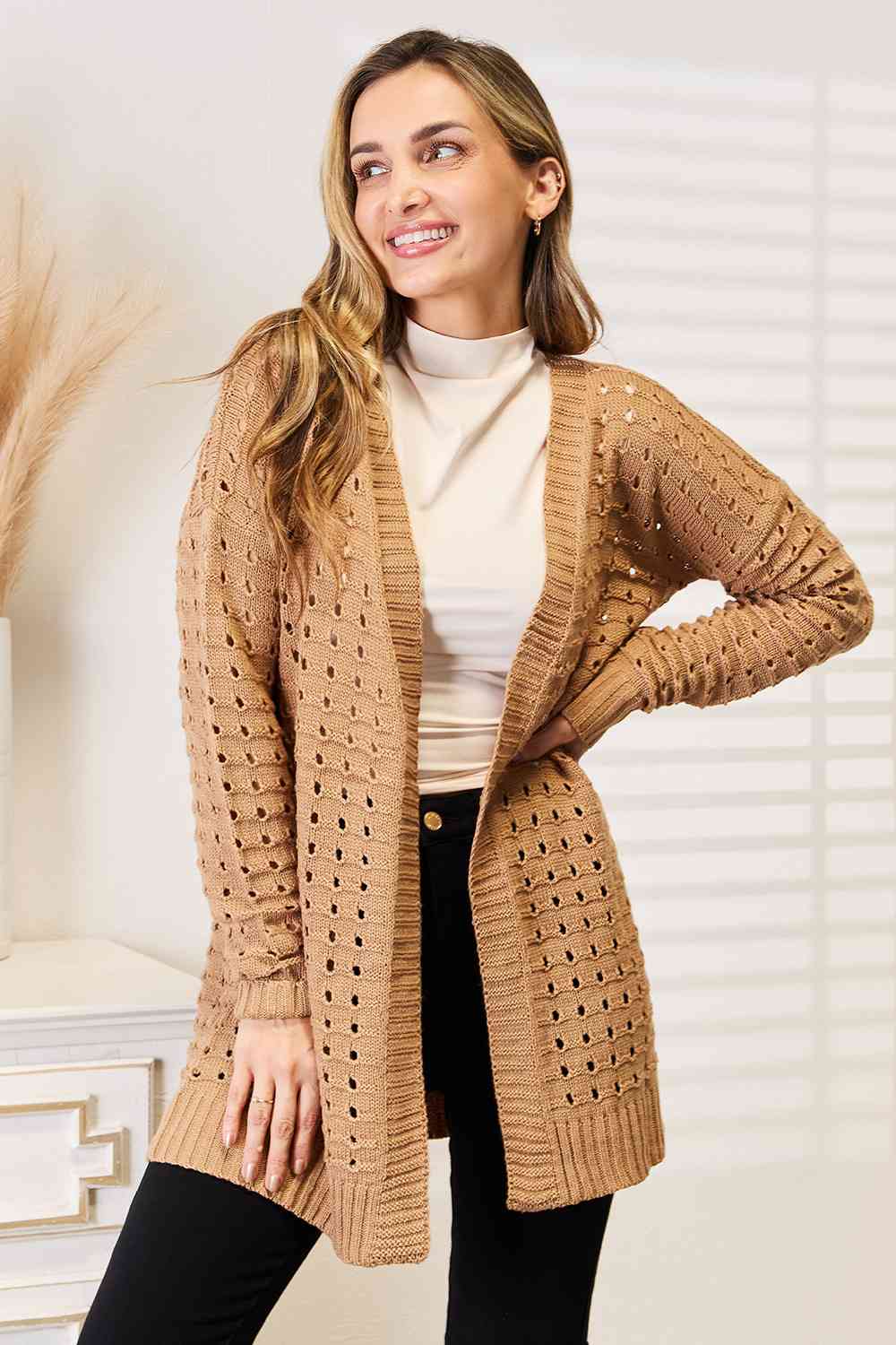 Street Wave Horizontal Ribbed Knit Cardigan Open Front For Women Elegant Cozy Luxury Everyday Comfort