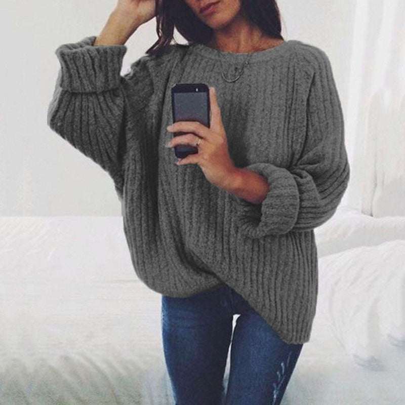 Street-Wave Ladies Chunky Knit Pullover Oversized Fit With Textured Design Cozy Warmth