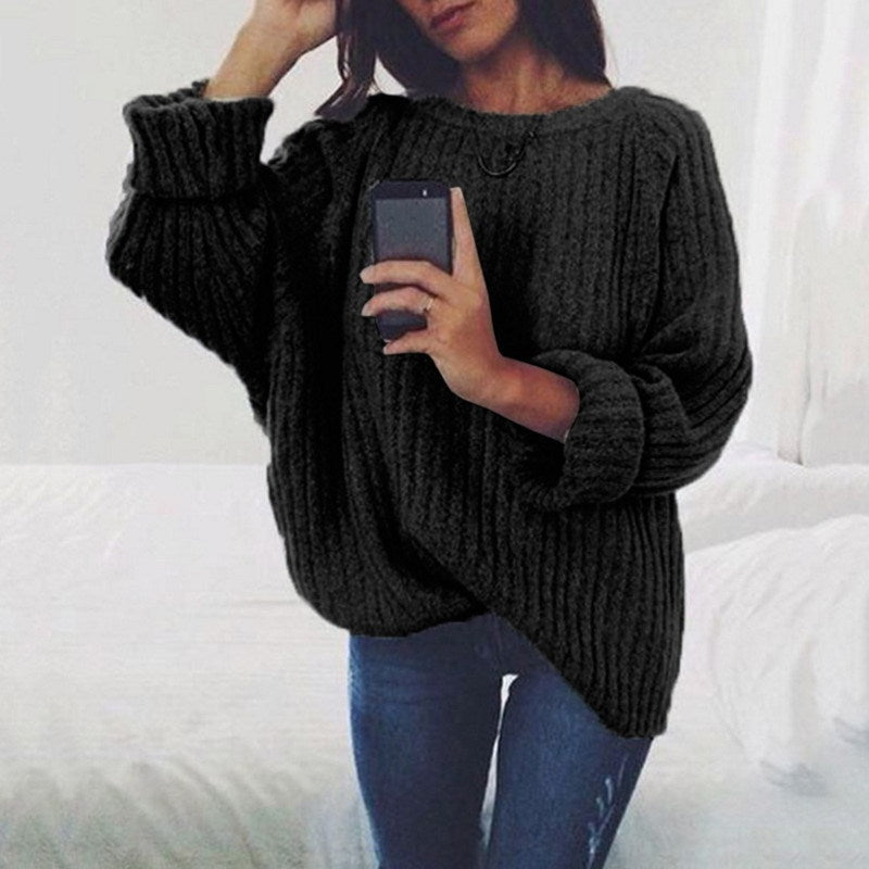 Street-Wave Ladies Chunky Knit Pullover Oversized Fit With Textured Design Cozy Warmth