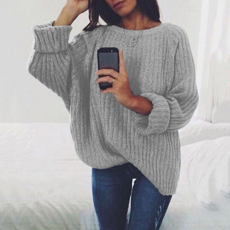 Street-Wave Ladies Chunky Knit Pullover Oversized Fit With Textured Design Cozy Warmth