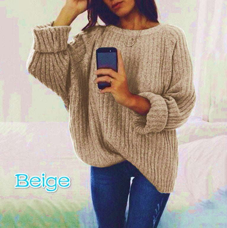 Street-Wave Ladies Chunky Knit Pullover Oversized Fit With Textured Design Cozy Warmth