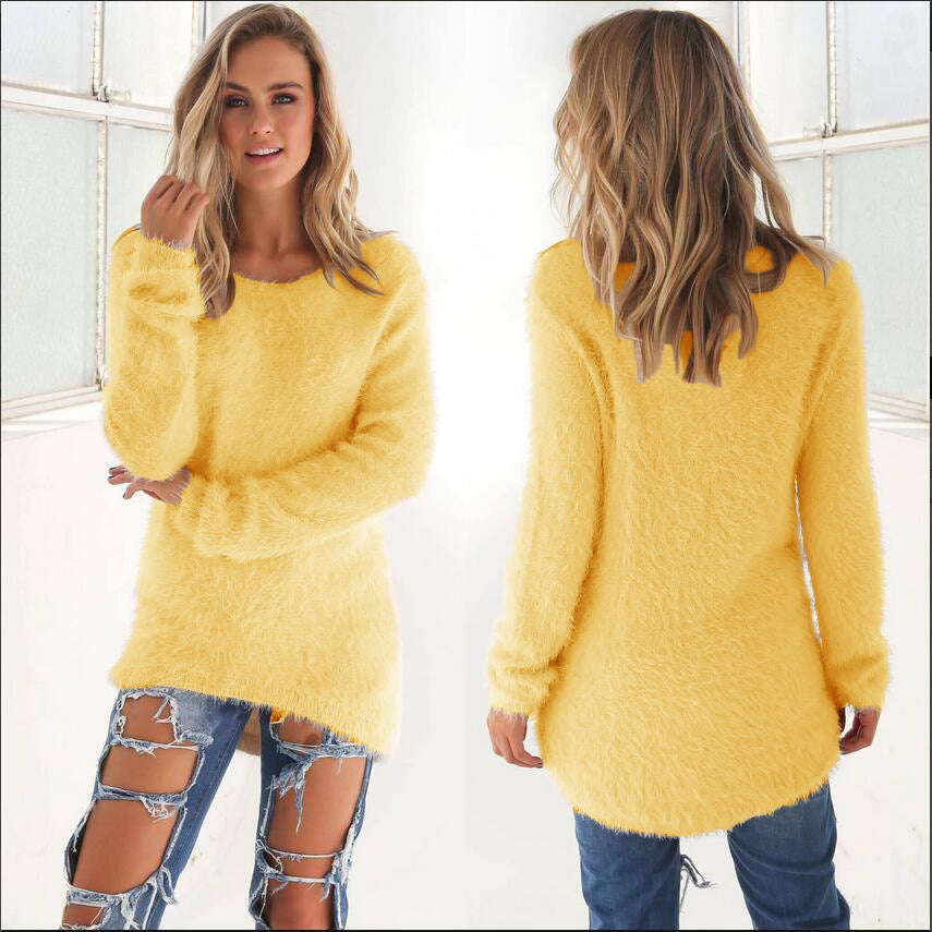 Street-Wave Plush Fuzzy Pullover For Women Cozy Warmth With Long Tunic Length And Soft Touch