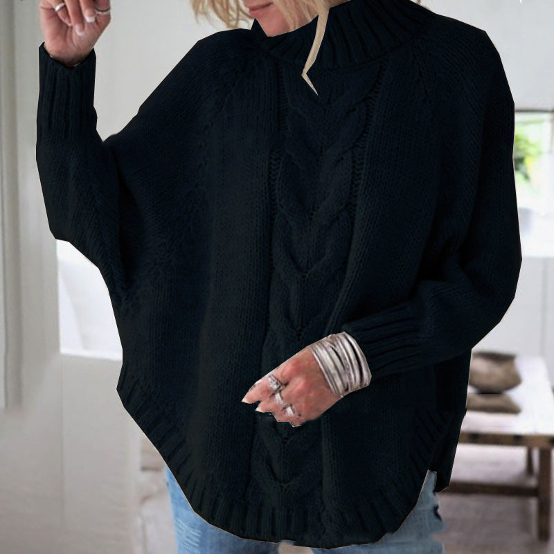 Street Wave Women Cable Knit Sweater With High Neck Cozy Warmth And Relaxed Fit Everyday