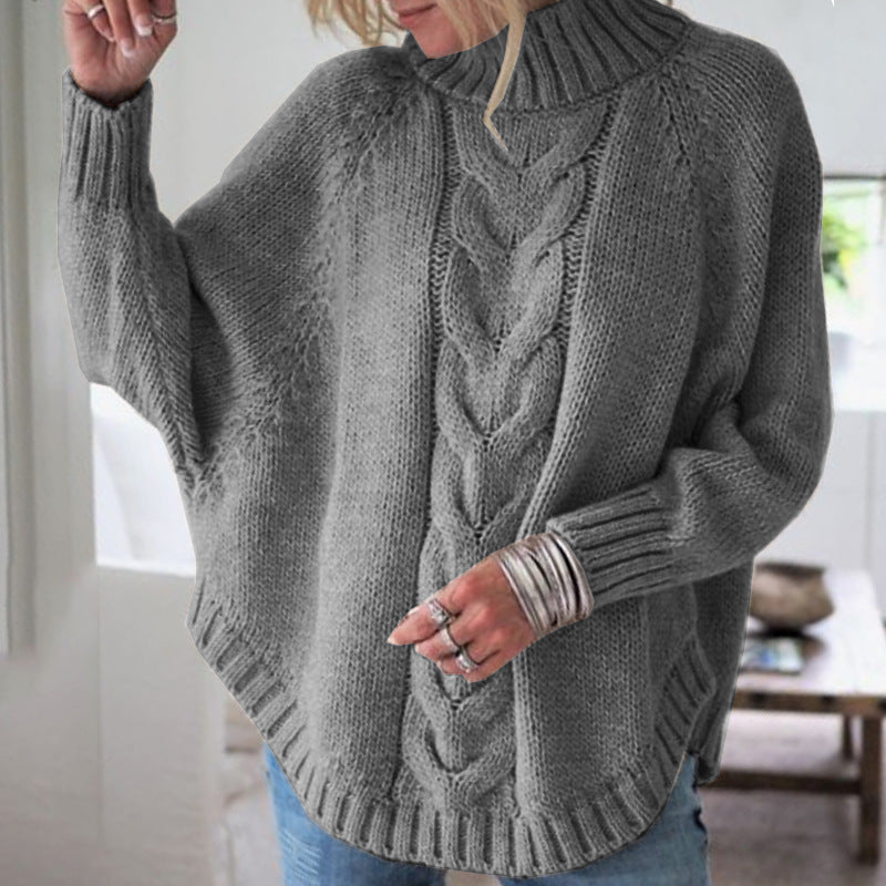 Street Wave Women Cable Knit Sweater With High Neck Cozy Warmth And Relaxed Fit Everyday