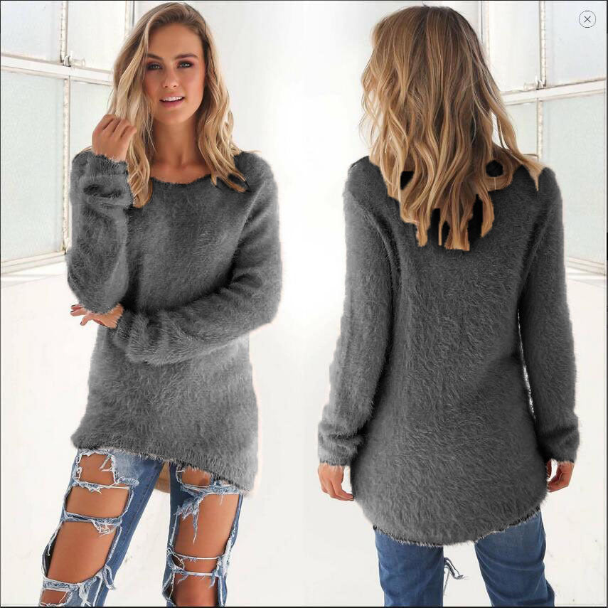 Street-Wave Plush Fuzzy Pullover For Women Cozy Warmth With Long Tunic Length And Soft Touch